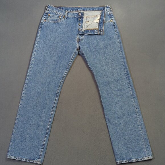 Levi's Jeans Men's 36x32 Fits 34x30 Blue 501 Straight Button Fly Denim - Picture 1 of 11